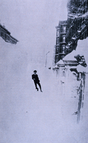 Blizzard of 1888 - Man on Madison Avenue Snow Bank