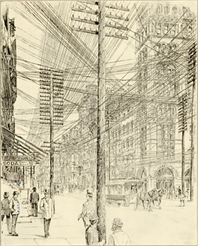 Overhead Telephone and Telegraph Wires in Broadway, 1890