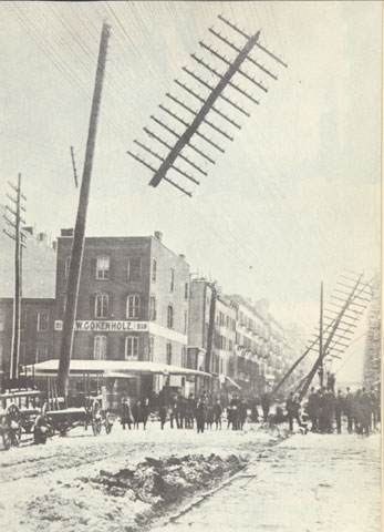 Blizzard of 1888 - Broken telegraph Pole